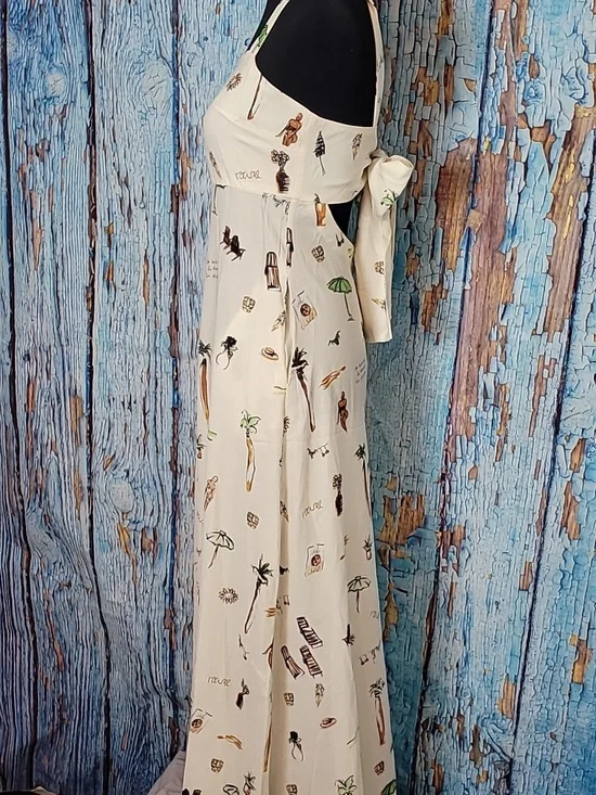 Commense Cream Tropical Print Linen Maxi Dress - Picture 7 of 16